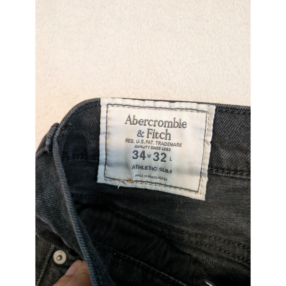 Abercrombie & Fitch Athletic Slim Jeans Mens 34x32 Black Stretch distressed - Picture 2 of 10